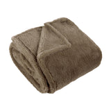 Kallu Reversible Faux Fur Throw in mocha brown, folded to show its plush double-sided pile texture, shown on a plain white background.
