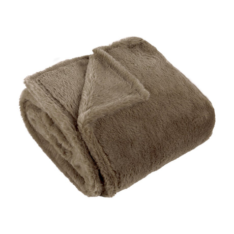 Kallu Reversible Faux Fur Throw in mocha brown, folded to show its plush double-sided pile texture, shown on a plain white background.