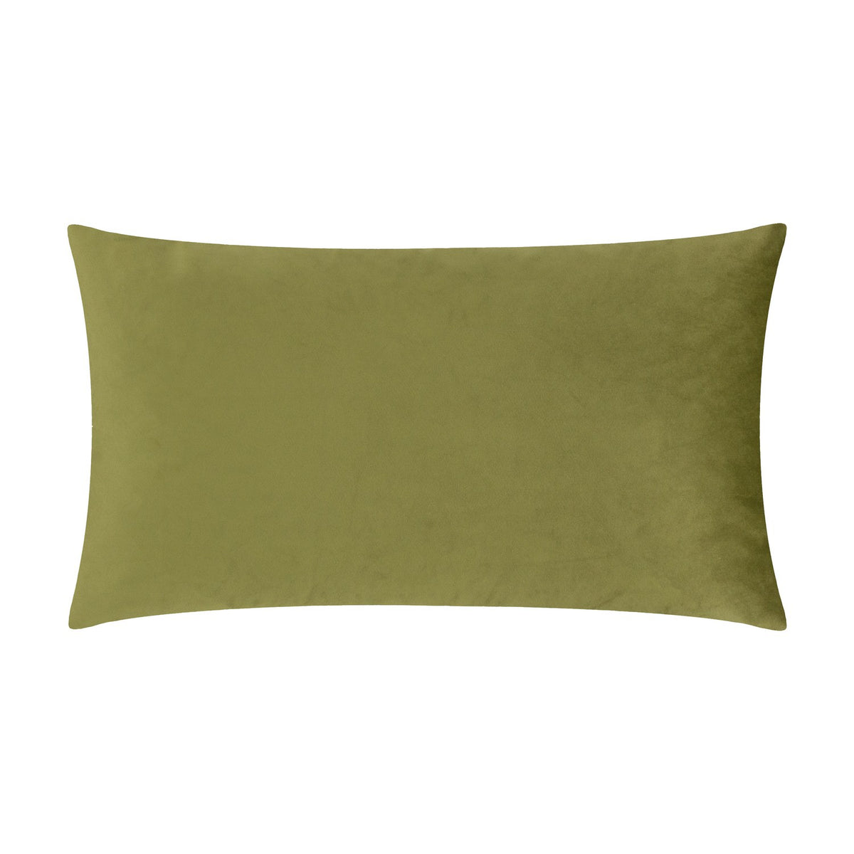 Kielder Forest Plain Velvet Cushion in khaki, a plain rectangular polyester velvet cushion with a solid green finish, shown on a white background.