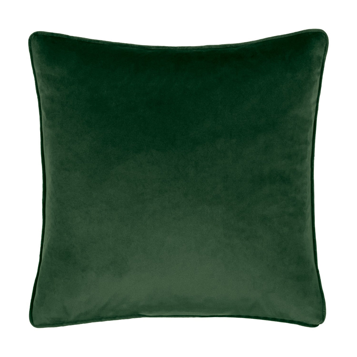 Kielder Forest Woodland Velvet Cushion in khaki green, plain velvet reverse with matching piped edge, shown on a white background.