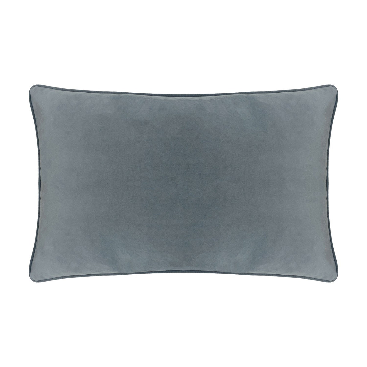 Kitta Animal Velvet Cushion in Ochre, rectangular lumbar cushion shown reverse side with plain grey velvet fabric and piped edge trim, on a white background.