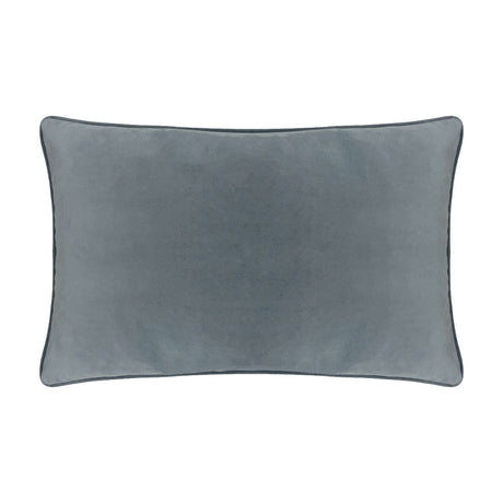Kitta Animal Velvet Cushion in Ochre, rectangular lumbar cushion shown reverse side with plain grey velvet fabric and piped edge trim, on a white background.