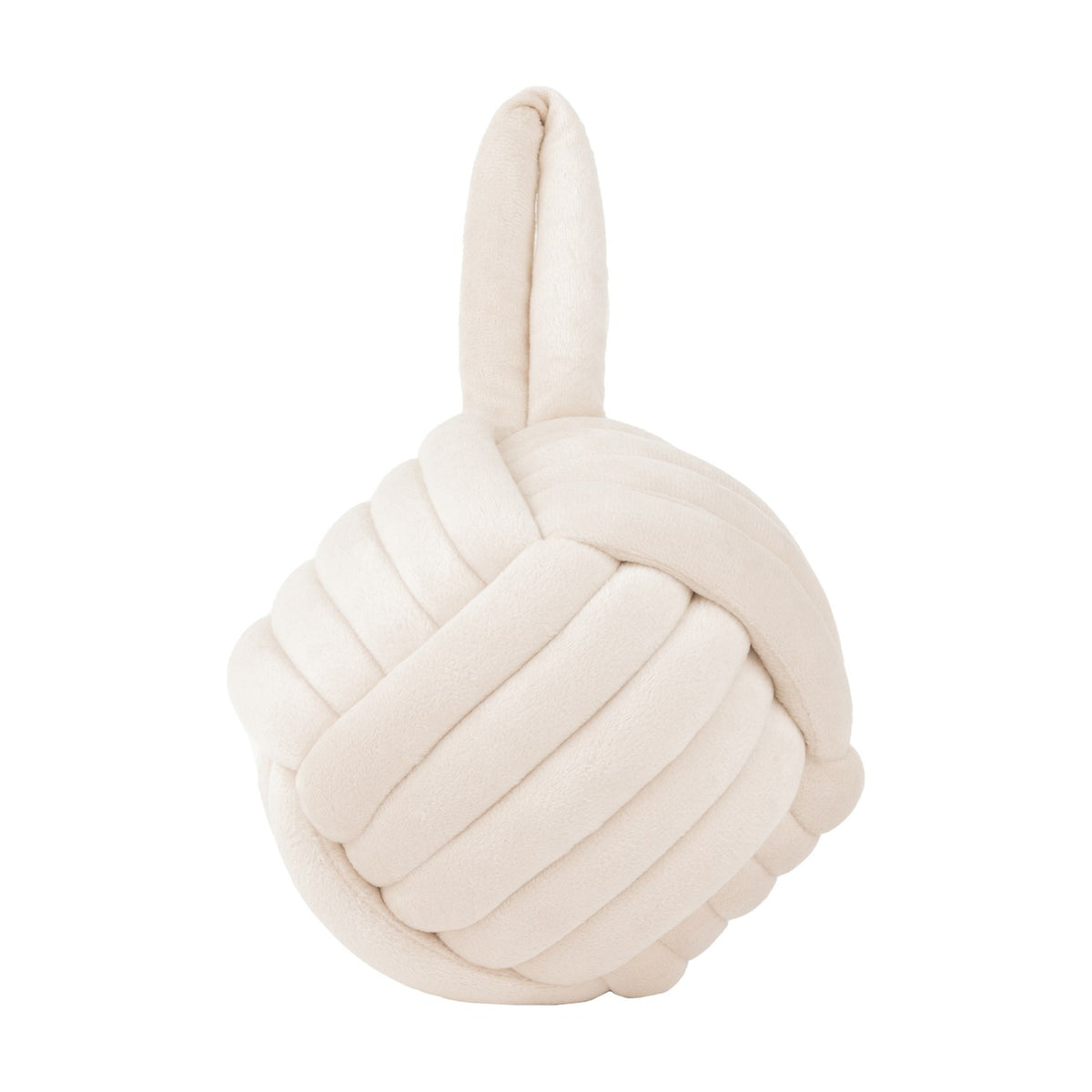 Knot Plain Velvet Door Stop in natural off-white, shaped as an interlaced knotted ball with a short upright loop handle, shown on a plain white background.