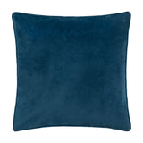 Reverse side of the Koi Pond Animal Velvet Cushion in navy, showing plain navy velvet fabric with piped edges and no visible embroidery, on a white background.