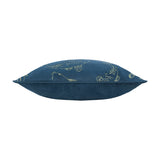 Side view of the Koi Pond Animal Velvet Cushion in navy, showing plump velvet edges with gold koi embroidery visible along the top, set against a plain white background.