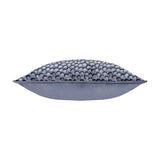 Lanzo Abstract Velvet Cushion in Dusk, side view showing plain velvet back and honeycomb-patterned front in smoky blue tones, on a white background.