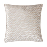 Lanzo Abstract Velvet Cushion in Moonbeam, a 45 x 45cm square cushion with cut velvet dots creating a textured, light-catching pattern in pale oatmeal-cream, shown on a plain white background.