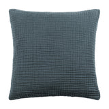Lark Reversible Cotton Cushion in Dusk teal-blue, square with a crinkled muslin cotton texture, shown against a plain white background.