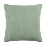Lark Reversible Cotton Cushion in eucalyptus green, 45 x 45cm square with textured muslin crinkle cotton cover, shown against a plain white background.