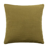 Lark Reversible Cotton Cushion in khaki green, square 45x45cm with textured muslin crinkle cotton surface and plain colour, shown on a white background.
