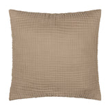 Lark Plain Cotton Cushion in mole brown, a 45x45cm square with crinkled four-layer muslin texture, shown against a plain white background.