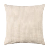 Lark Reversible Cotton Cushion in natural beige, square with a crinkled, ribbed four-layer muslin texture, shown on a plain white background.