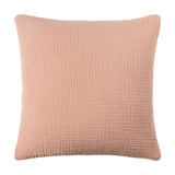 Lark Reversible Cotton Cushion in pink clay, square with crinkled muslin-textured cotton cover, shown against a plain white background.