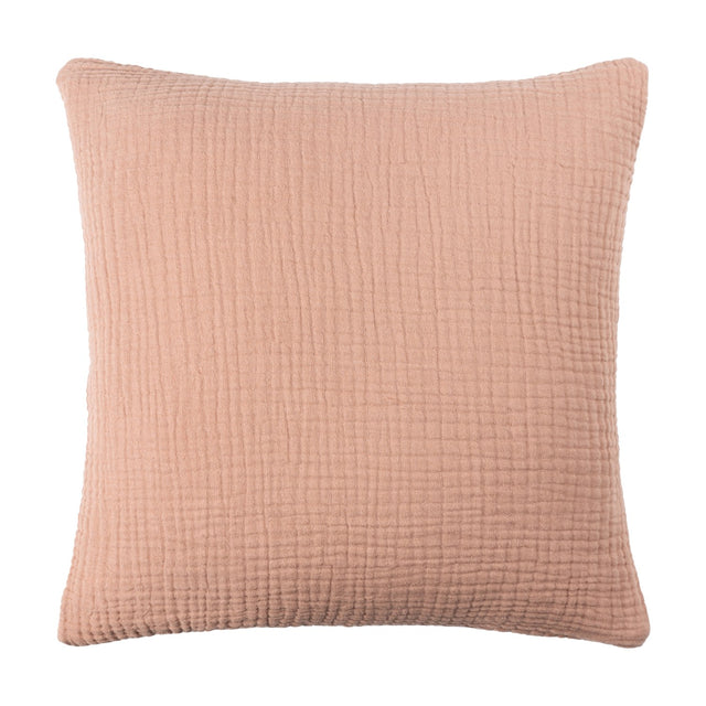 Lark Reversible Cotton Cushion in pink clay, square with crinkled muslin-textured cotton cover, shown against a plain white background.
