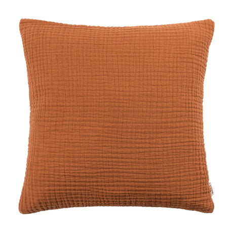 Lark Reversible Cotton Cushion in pecan brown, square 45 x 45cm crinkle muslin cotton with a ribbed woven texture, shown on a plain white background.