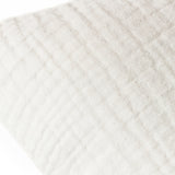 Close-up of the Lark Reversible Cotton Cushion in white, showing the textured, ribbed muslin crinkle cotton surface against a plain white background.