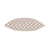 Larro Jacquard Chenille Cushion in natural, shown side-on to reveal a woven checkerboard pattern in beige and cream tones, set against a plain white background.