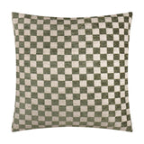 Larro Jacquard Chenille Cushion in Smoke Green, a square cushion with a woven checkerboard pattern in muted green and pale natural tones, shown on a plain white background.