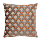 Ledbury Jacquard Velvet Cushion in ginger and grey, featuring a raised chevron-topped hexagon pattern on a textured velvet face, shown against a plain white background.