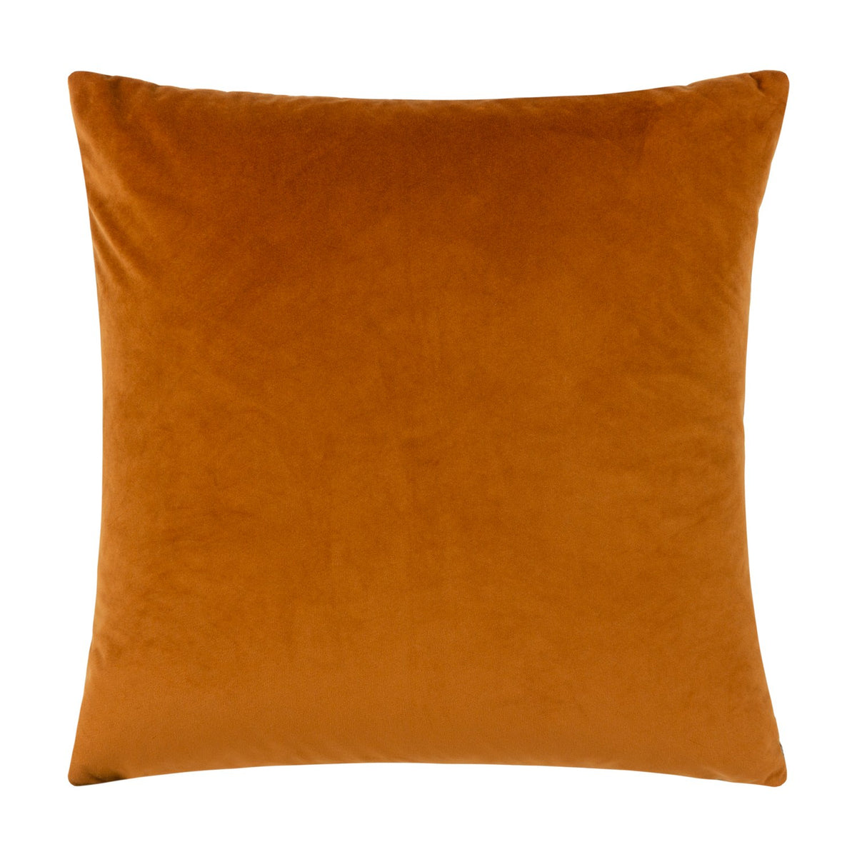 Ledbury Jacquard Velvet Cushion in ginger, square with plain velvet face and piped edge, shown against a white background.