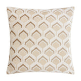 Ledbury Jacquard Velvet Cushion in Warm Taupe, square with a raised hexagonal pattern in beige velvet pile against a cream jersey-look base, shown on a plain white background.