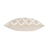 Ledbury Jacquard Velvet Cushion in warm taupe, side view showing raised hexagonal pattern on the front and plain velvet reverse, on a white background.
