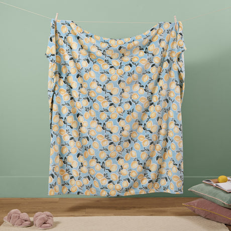 Lemons Printed Polyester Throw - Blue