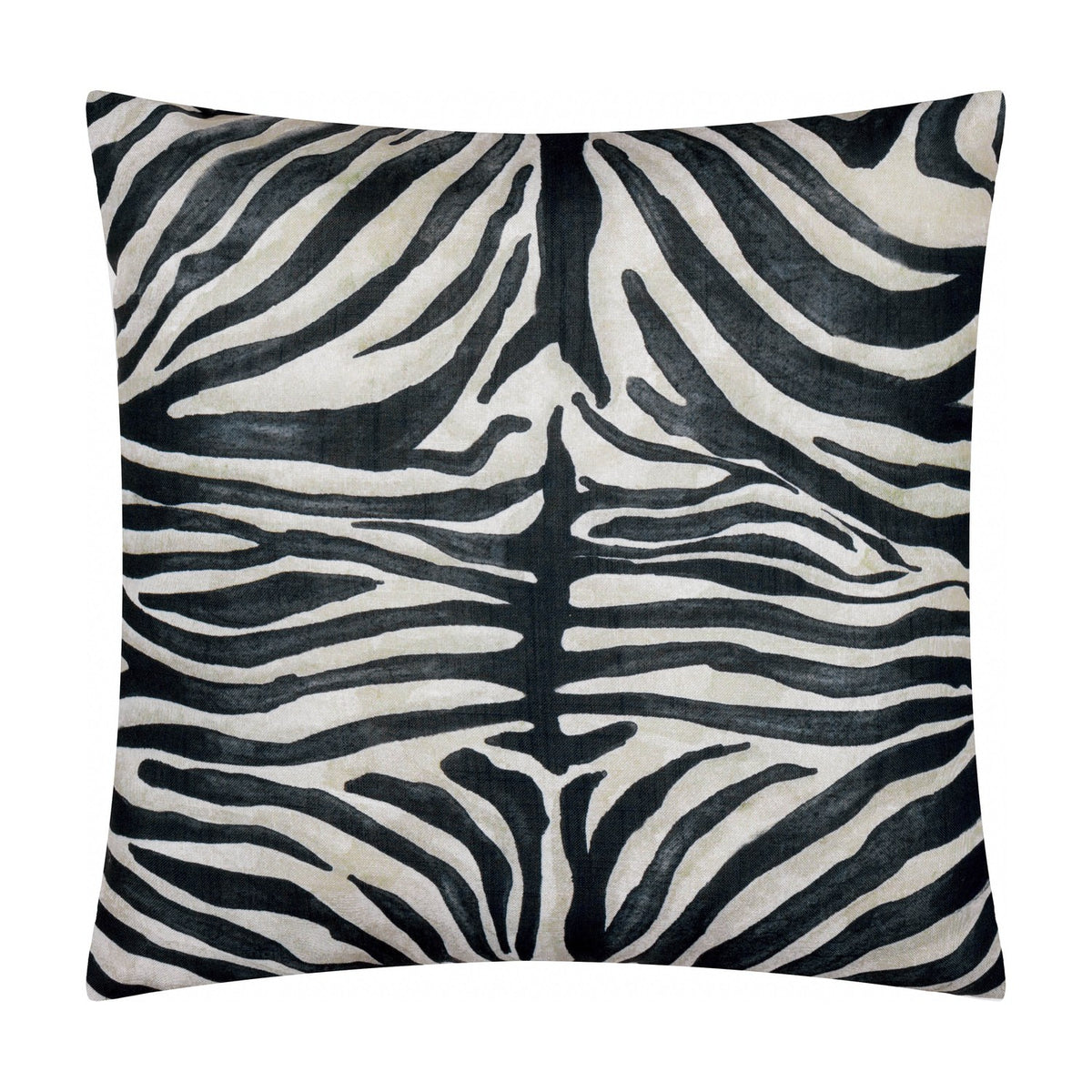 Leopardis reversible polyester cushion, 50x50cm, shown with all-over zebra stripe pattern in black and off-white on plain white background.