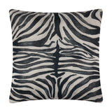 Square Leopardis cushion in black and cream zebra-stripe print on woven polyester with a textured basketweave finish, shown on a plain white background.
