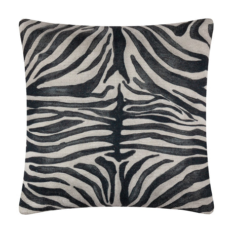 Square Leopardis cushion in black and cream zebra-stripe print on woven polyester with a textured basketweave finish, shown on a plain white background.