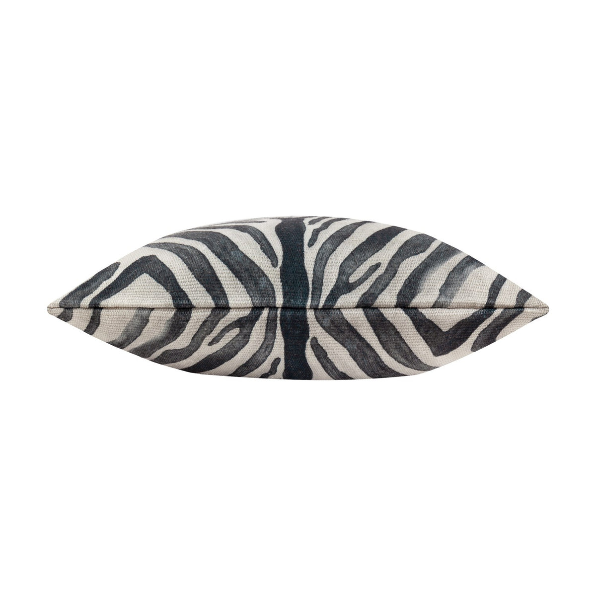 Leopardis Reversible Polyester Cushion in Multicolour, shown edge-on with a black zebra-stripe print on a woven cream ground, against a plain white background.