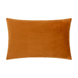 Lexington rectangular bolster cushion in ginger velvet with jacquard weave, plain velvet face shown on a white background.