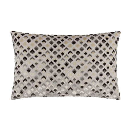 Lexington rectangular jacquard velvet cushion in grey, black, cream and gold-beige diamond pattern, shown against a plain white background.