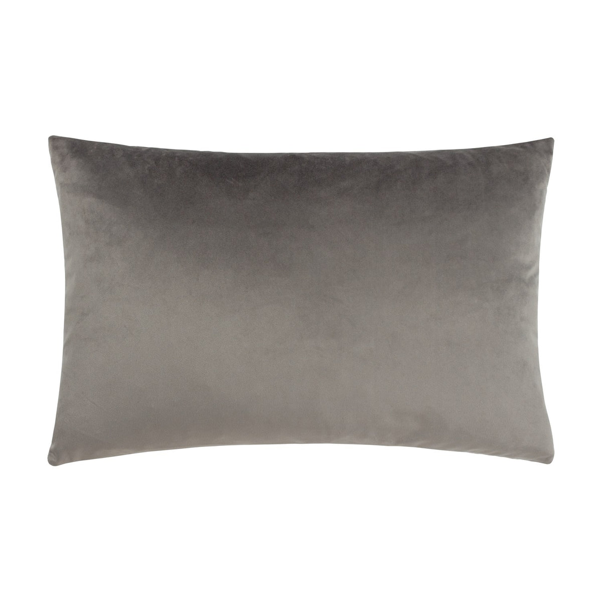 Lexington rectangular velvet cushion in solid grey with a soft sheen, shown plain-faced on a white background.
