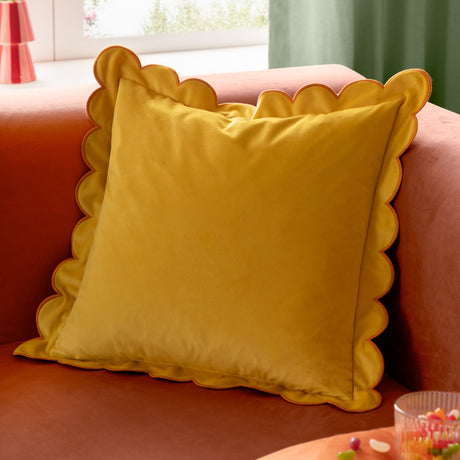 Lil Scallop Plain Velvet Cushion - Lemon / Ginger