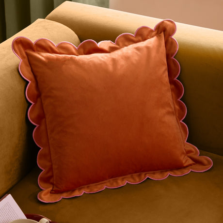 Lil Scallop Plain Velvet Cushion - Orange / Pink