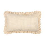 Les Petite Fleurs rectangular cushion in natural gingham cotton check with a gathered frilled edge trim, shown on a plain white background.