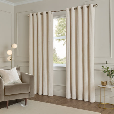 Lustre Velvet Plain Fully Lined Eyelet Curtains - Ivory