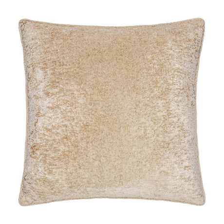 Square Lustre Velvet cushion in champagne, showing crushed velvet pile with a soft shimmer effect, photographed on a plain white background.