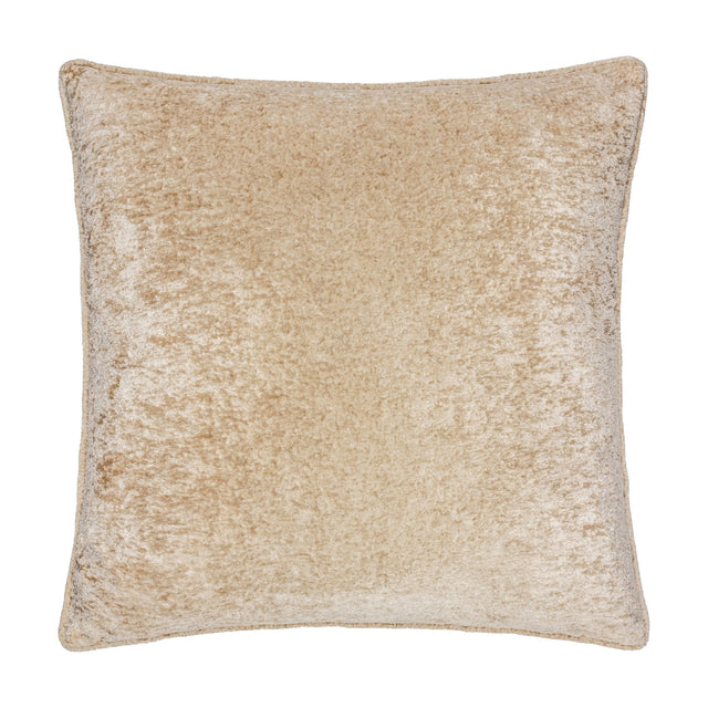 Square Lustre Velvet cushion in champagne, showing crushed velvet pile with a soft shimmer effect, photographed on a plain white background.