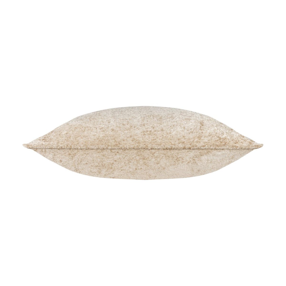 Lustre Velvet Plain Polyester Cushion in champagne, shown edge-on with a crushed velvet finish and centre seam, on a plain white background.