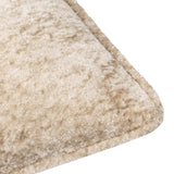 Close-up of the Lustre Velvet Plain Polyester Cushion in champagne, showing crushed velvet pile and a piped edge with corner stitching against a white background.