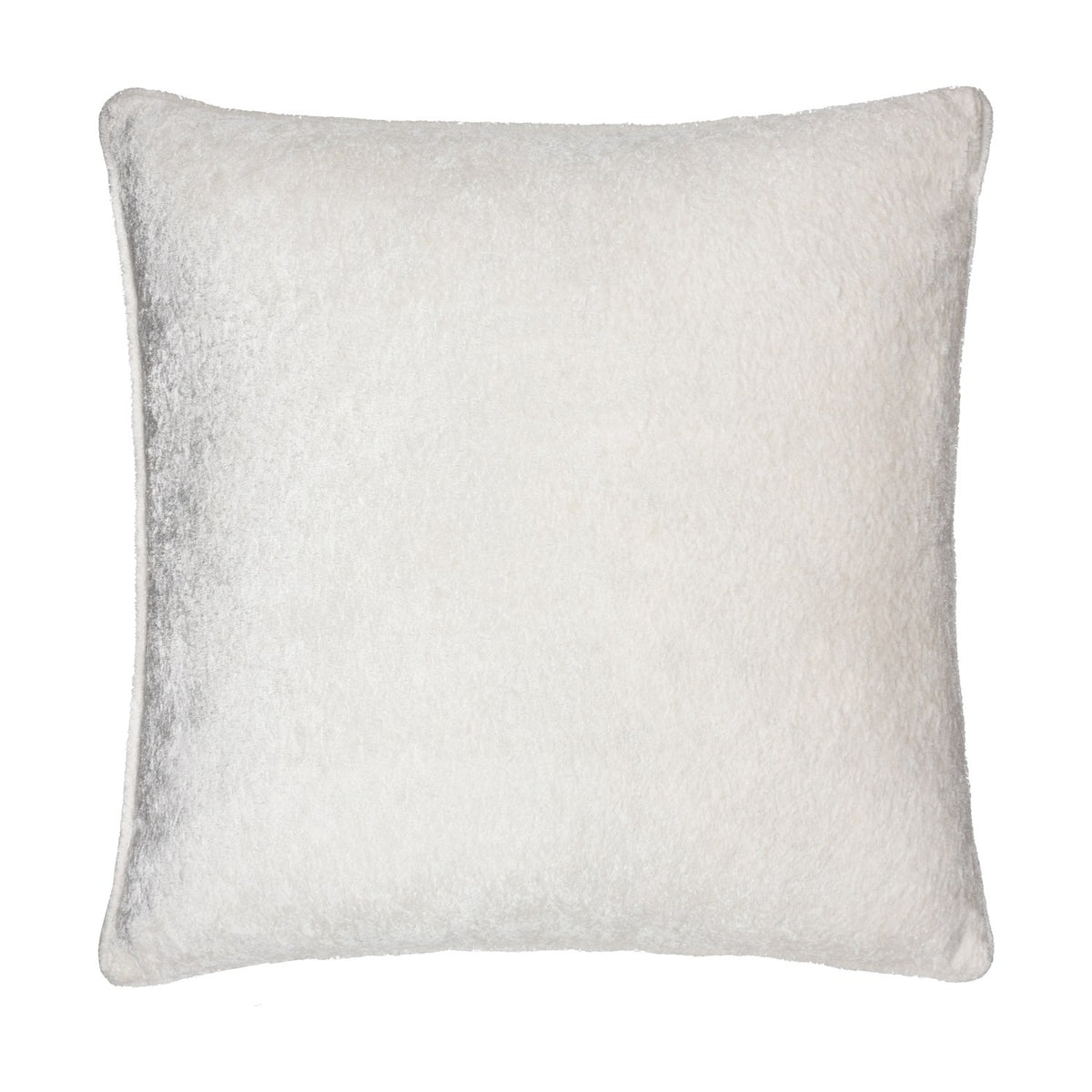 Square ivory cushion in crushed velvet fabric, plain design with a light-catching sheen, shown on a plain white background.