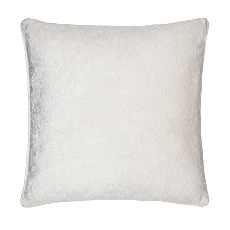 Square ivory cushion in crushed velvet fabric, plain design with a light-catching sheen, shown on a plain white background.