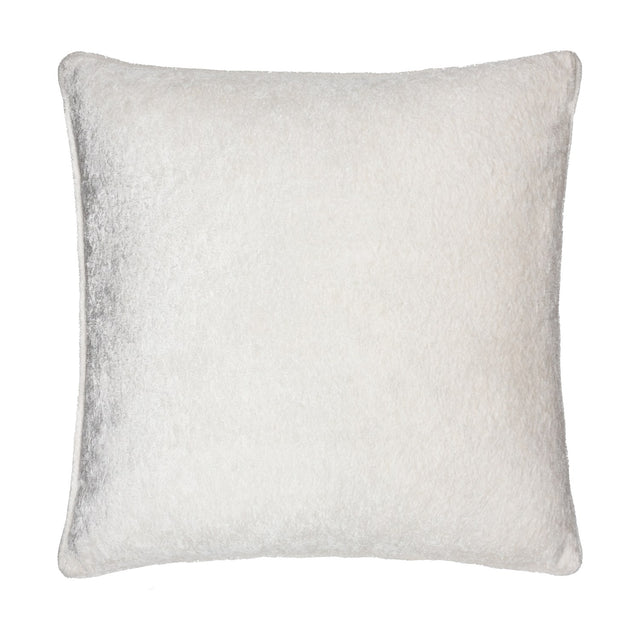 Square ivory cushion in crushed velvet fabric, plain design with a light-catching sheen, shown on a plain white background.