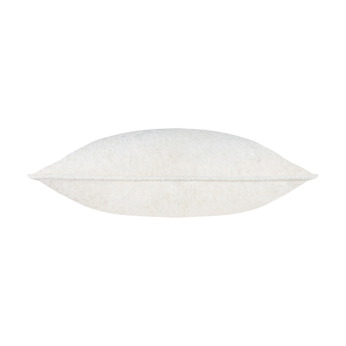 Side view of the Lustre Velvet Plain Polyester Cushion in ivory, showing its crushed velvet pile and flat piped edge on a plain white background.