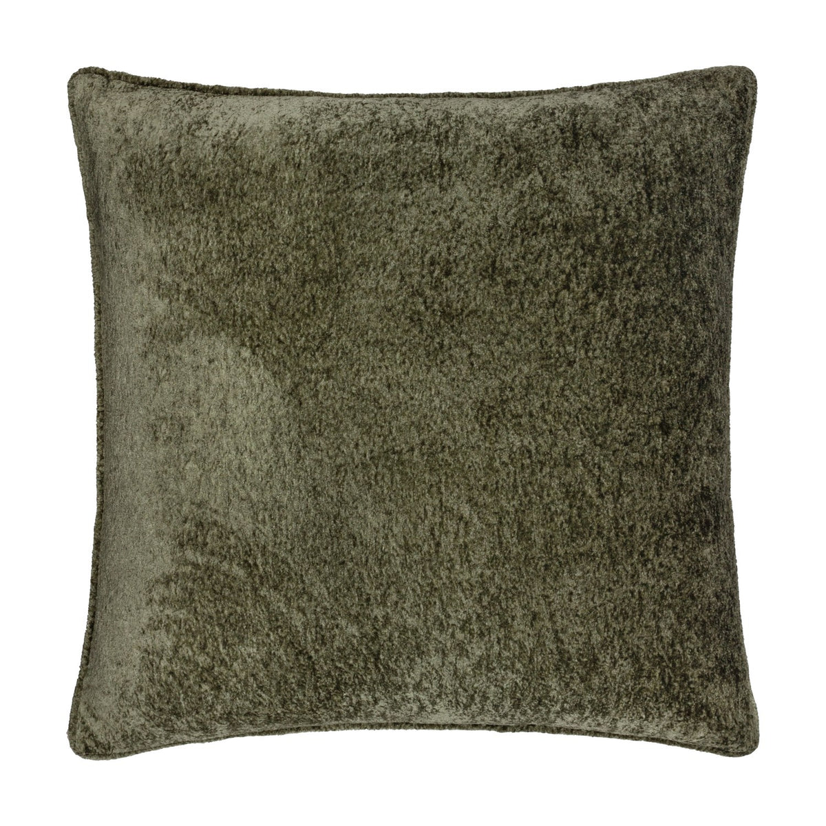 Square Lustre Velvet cushion in Malachite Green, crushed-velvet polyester fabric with a self-piped edge, shown against a plain white background.