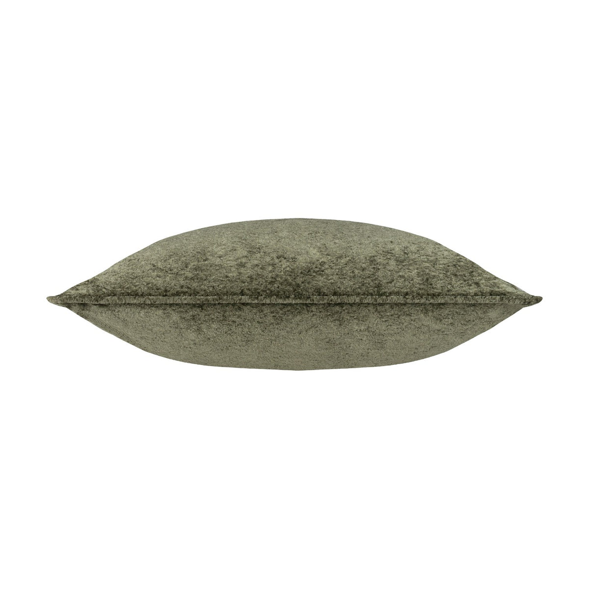 Side view of the Lustre Velvet Plain Polyester Cushion in Malachite Green, showing its crushed-velvet texture and self-piped edge against a plain white background.