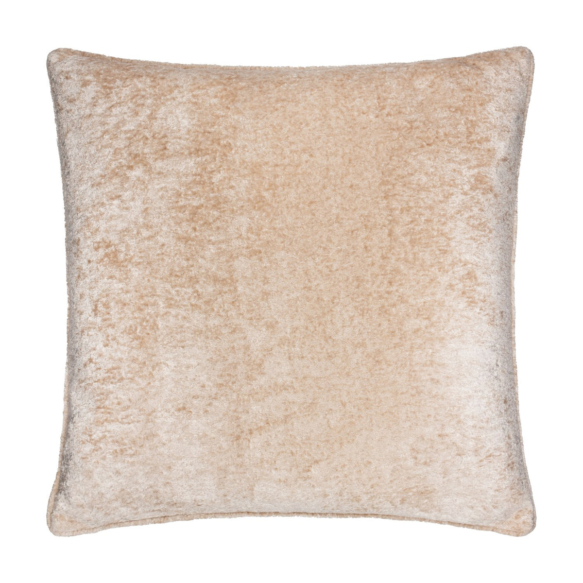 Square Lustre Velvet cushion in oyster beige with a crushed velvet pile, self-piped edge, and polyester cover, shown on a plain white background.