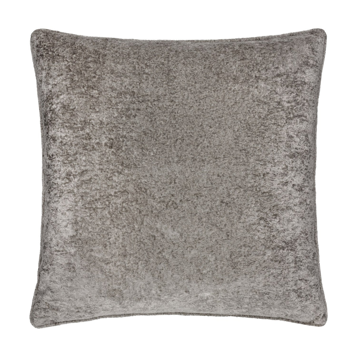 Lustre Velvet Plain Polyester Cushion in pewter grey, square with piped edges and a crushed velvet finish, shown against a plain white background.